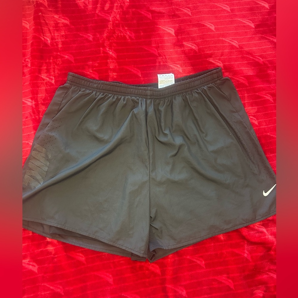 Nike Black Dri-FIT Mesh-Lined Athletic Shorts with Red Waistband Accent